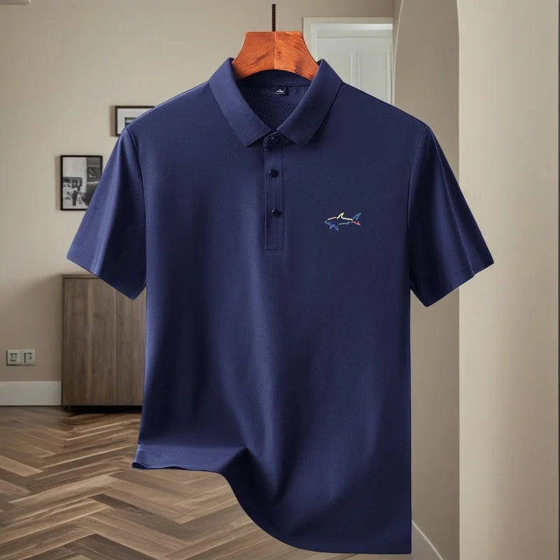 Men's polo shirt short sleeved fashionable printed design top summer new cool and breathable solid color casual ice silk T-shirt