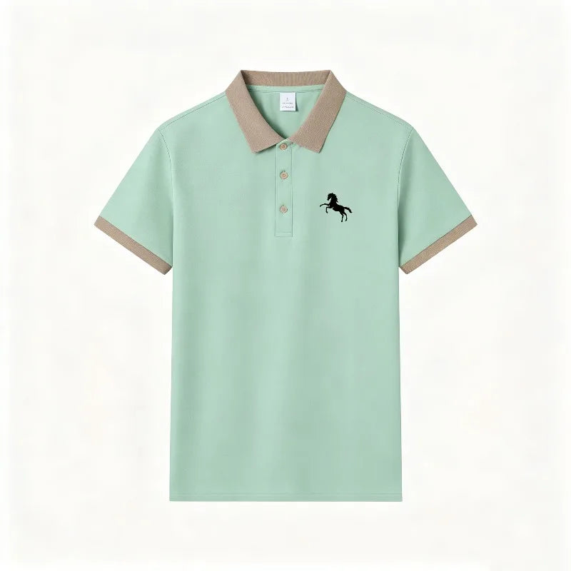 2026 Hot Trend Unisex Short Sleeve Polo Shirt Minimal Horse Silhouette Print Contrast Collar Breathable Daily Sport Top S-2XL