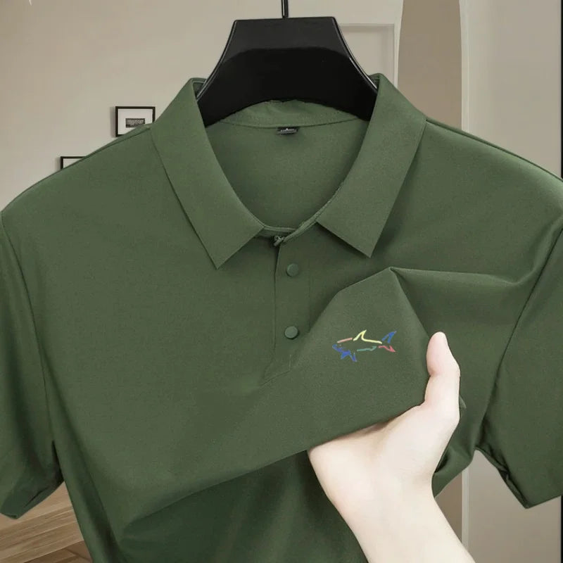 Men's polo shirt short sleeved fashionable printed design top summer new cool and breathable solid color casual ice silk T-shirt