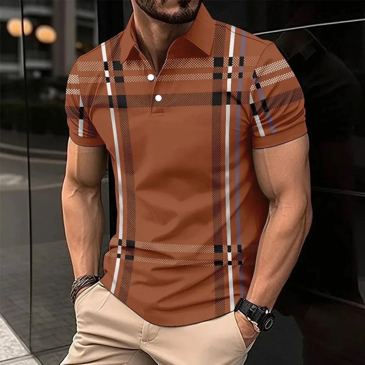 The 2026 Summer New Men's POLO Shirt Features A Casual Fashionable Comfortable Soft and Breathable 3D Striped Pattern Print Kids