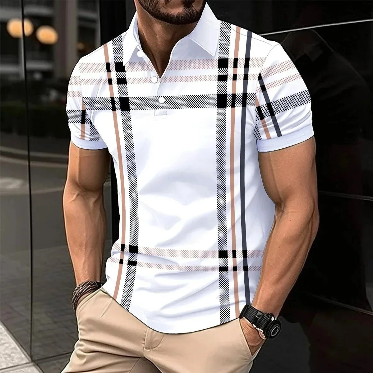 The 2026 Summer New Men's POLO Shirt Features A Casual Fashionable Comfortable Soft and Breathable 3D Striped Pattern Print Kids