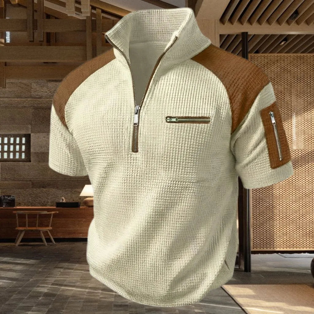 Men's polo shirt with zippers on the arms and chest for a colorful design, short-sleeved summer casual top for daily wear