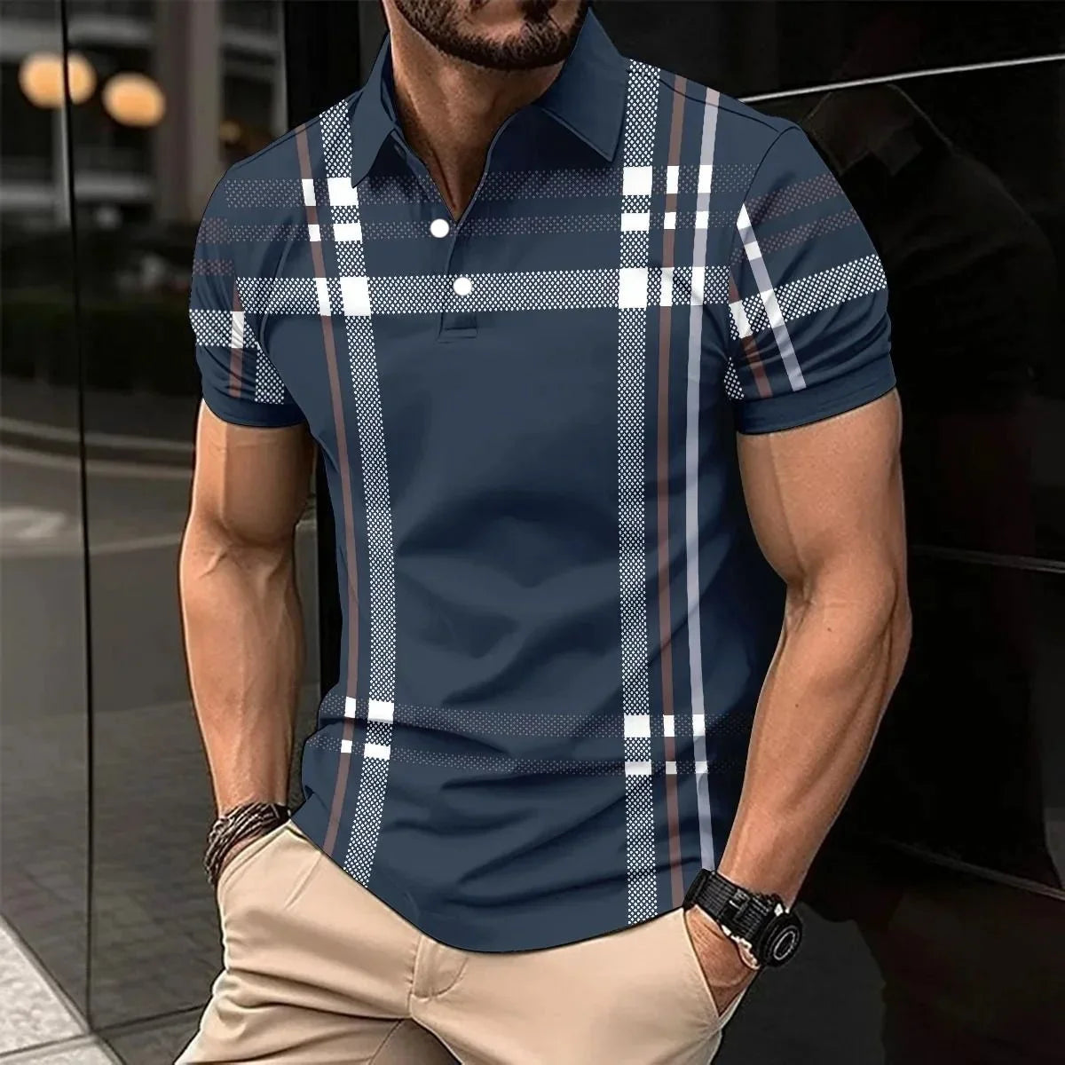The 2026 Summer New Men's POLO Shirt Features A Casual Fashionable Comfortable Soft and Breathable 3D Striped Pattern Print Kids