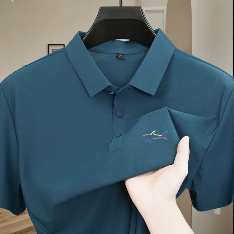 Men's polo shirt short sleeved fashionable printed design top summer new cool and breathable solid color casual ice silk T-shirt