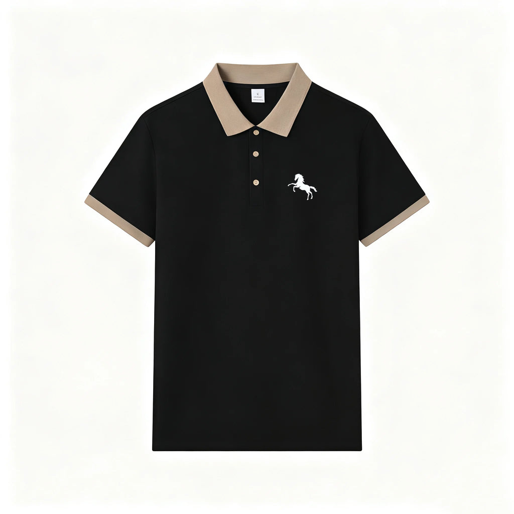 2026 Hot Trend Unisex Short Sleeve Polo Shirt Minimal Horse Silhouette Print Contrast Collar Breathable Daily Sport Top S-2XL