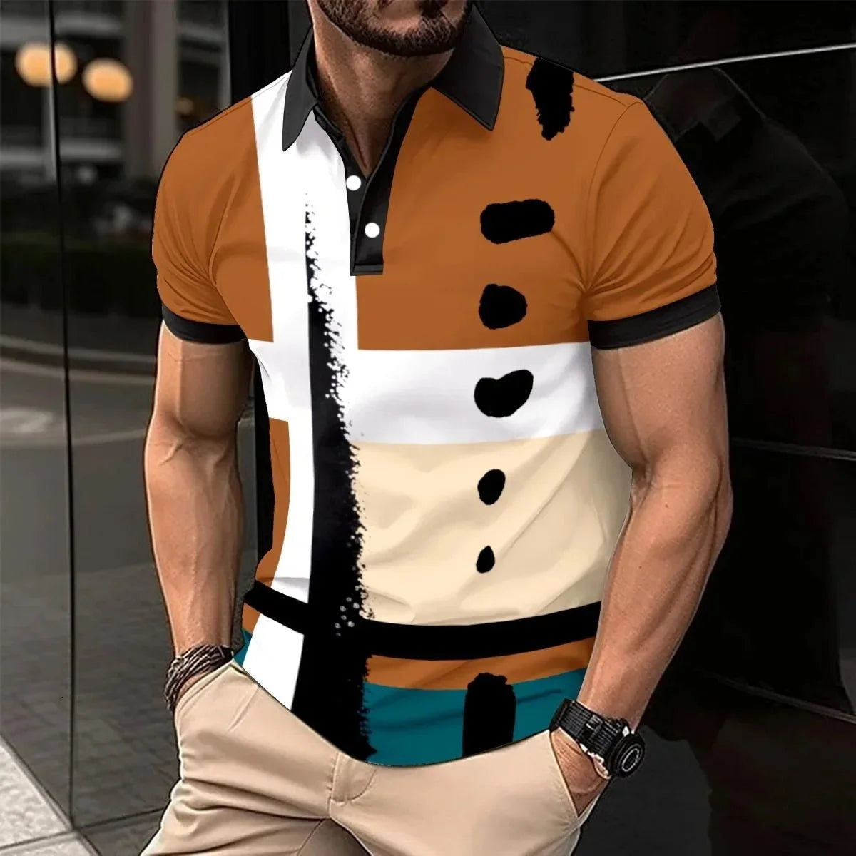 The 2026 Summer New Men's POLO Shirt Features A Casual Fashionable Comfortable Soft and Breathable 3D Striped Pattern Print Kids