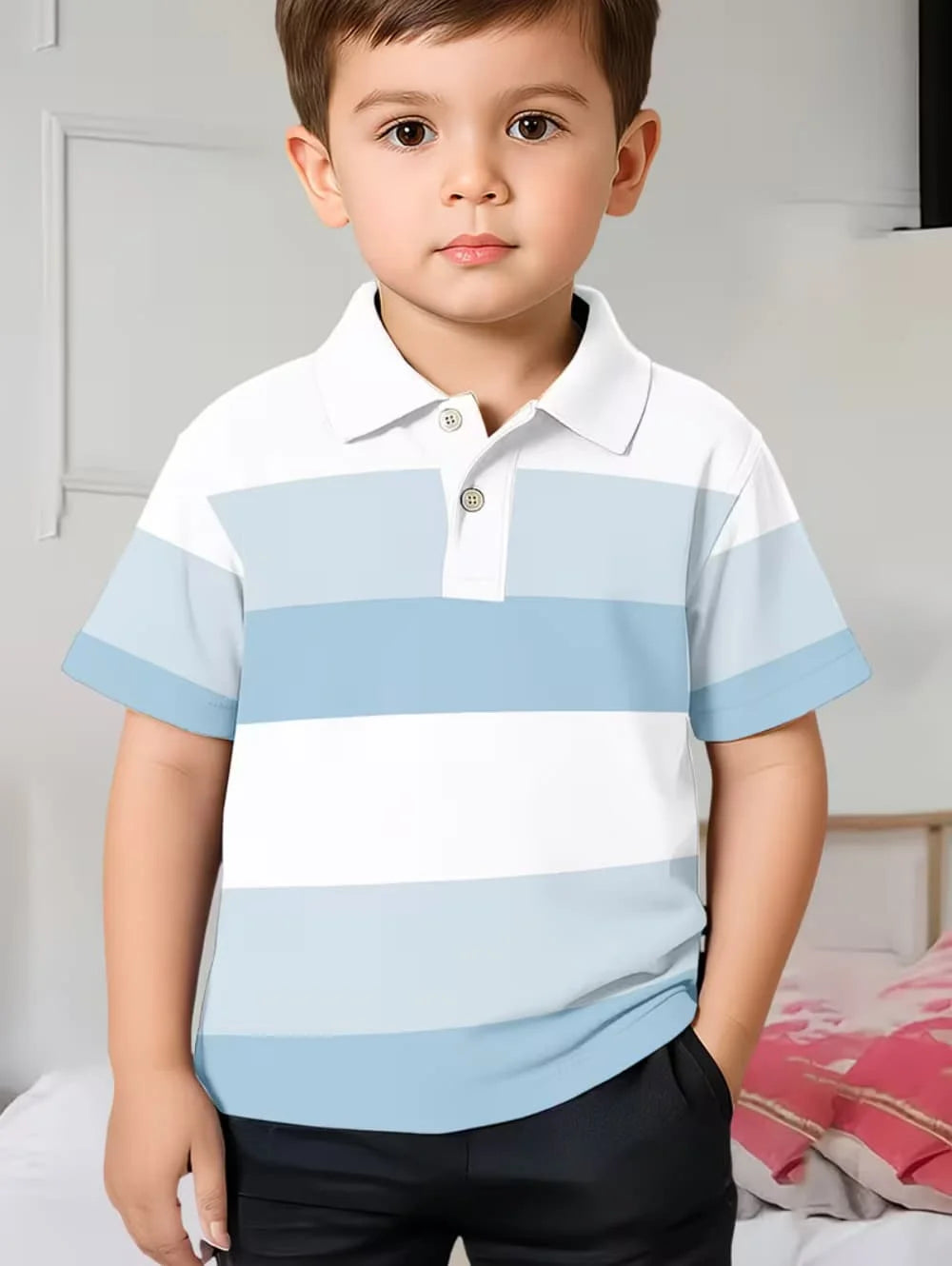 Children Polo Shirts Striped 3D Print Kids Summer Fashion Casual Lapel T-Shirt Boy Girl Unisex Children's Clothing Tshirt Tops