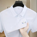 Men's polo shirt short sleeved fashionable printed design top summer new cool and breathable solid color casual ice silk T-shirt
