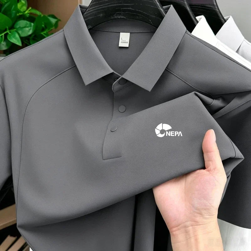 Men's polo shirt short sleeved sports patchwork printed top summer brand comfortable, breathable, casual and fashionable T-shirt