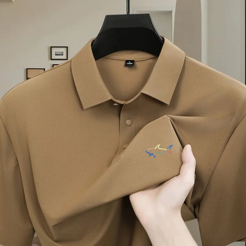 Men's polo shirt short sleeved fashionable printed design top summer new cool and breathable solid color casual ice silk T-shirt