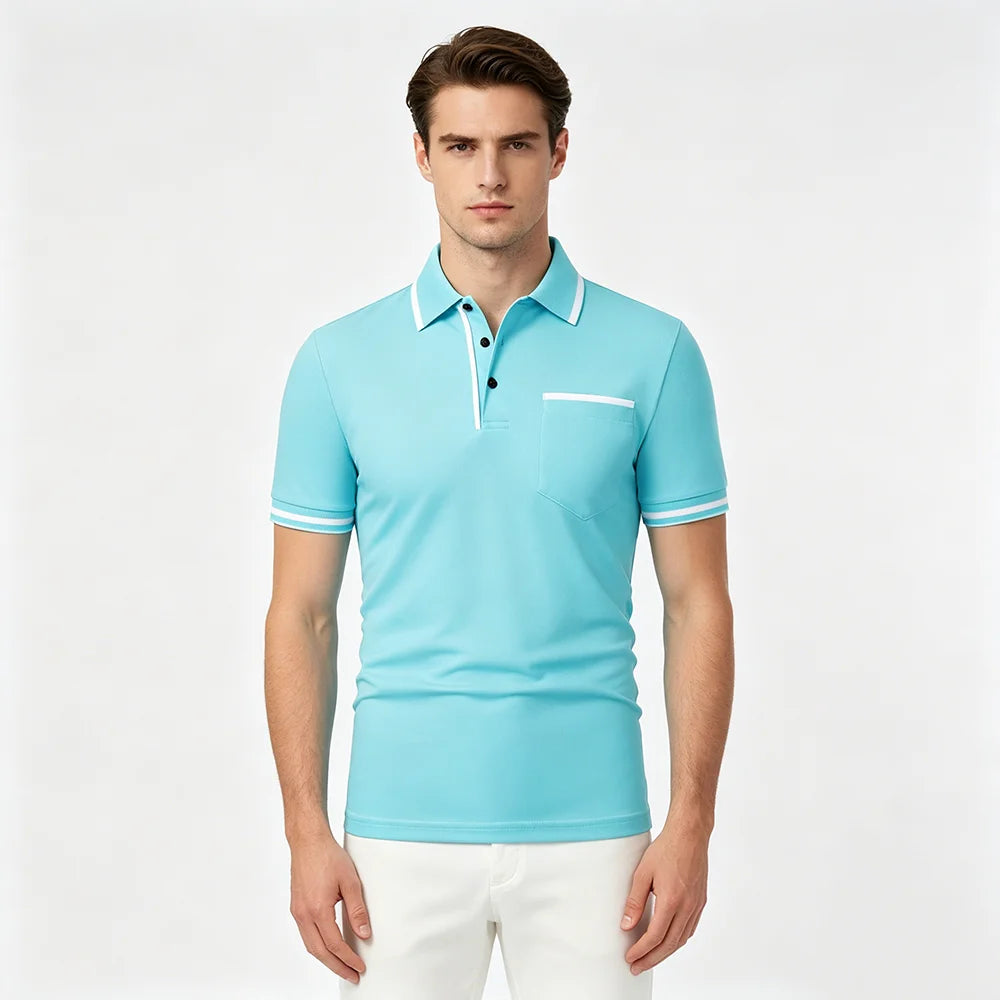 Men'S Summer New Fashionable Short Sleeved Polo Shirt, Loose Casual Pocket Polo Shirt, Breathable Male Tops