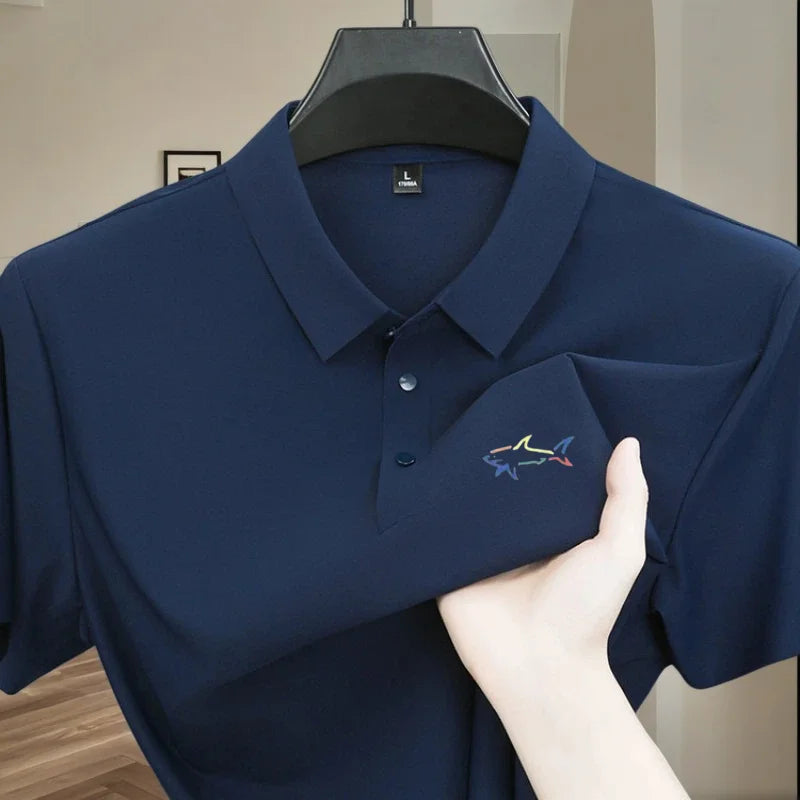 Men's polo shirt short sleeved fashionable printed design top summer new cool and breathable solid color casual ice silk T-shirt