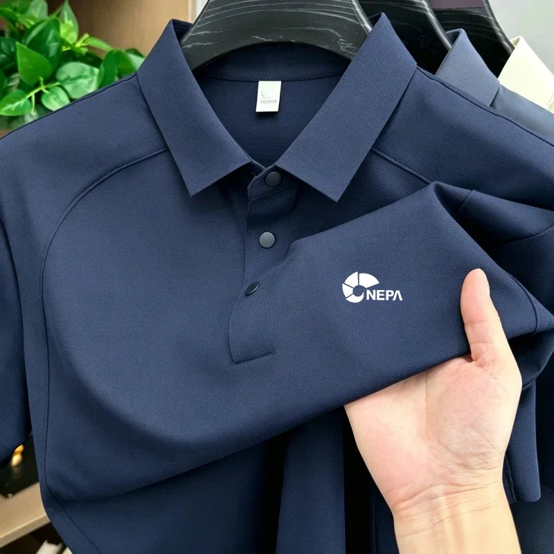 Men's polo shirt short sleeved sports patchwork printed top summer brand comfortable, breathable, casual and fashionable T-shirt