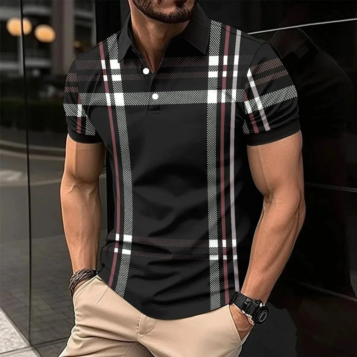 The 2026 Summer New Men's POLO Shirt Features A Casual Fashionable Comfortable Soft and Breathable 3D Striped Pattern Print Kids
