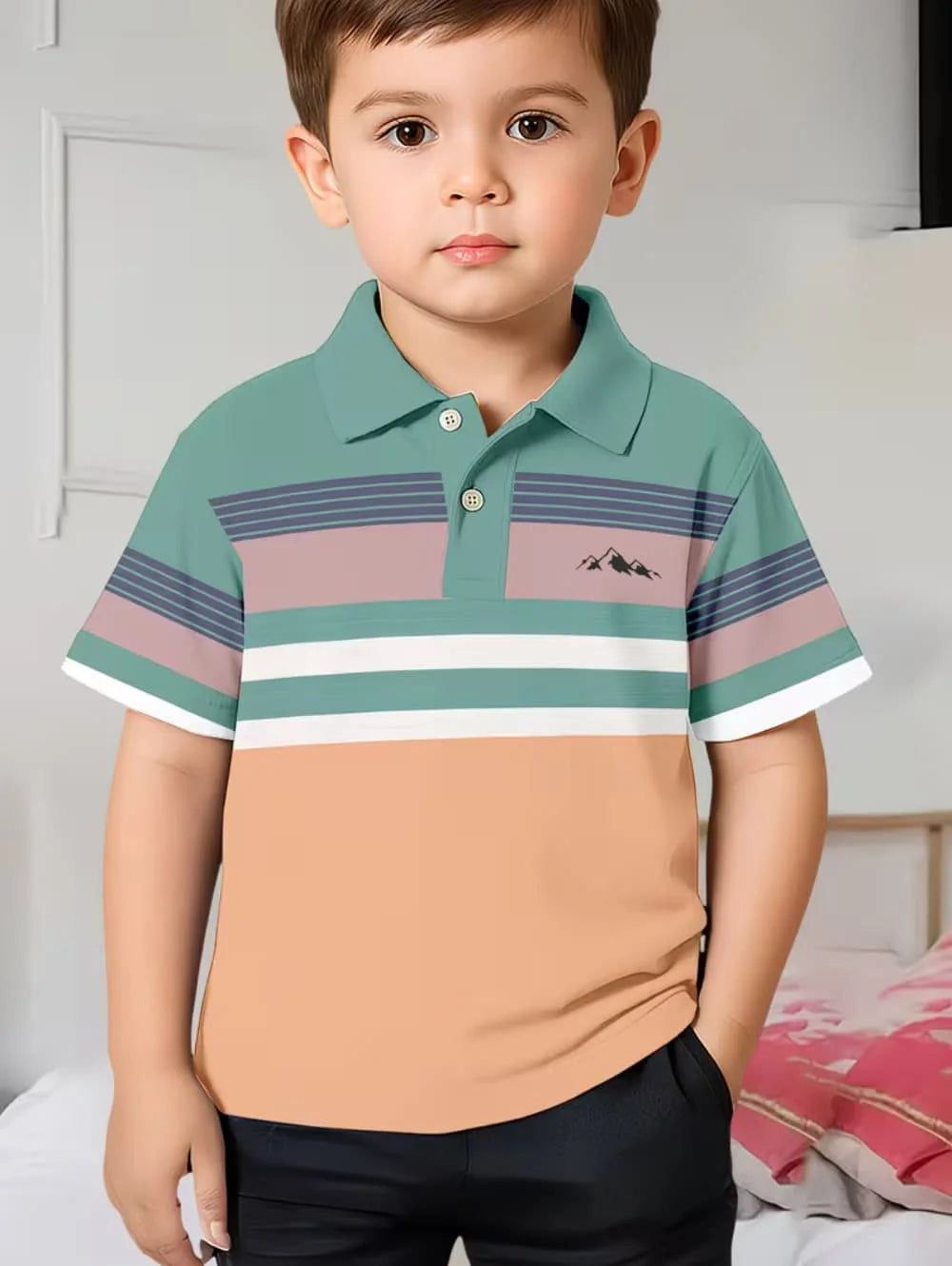 Children Polo Shirts Striped 3D Print Kids Summer Fashion Casual Lapel T-Shirt Boy Girl Unisex Children's Clothing Tshirt Tops