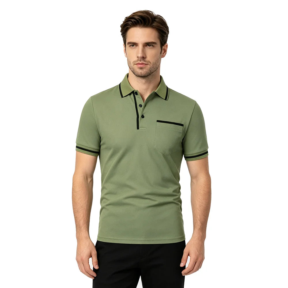 Men'S Summer New Fashionable Short Sleeved Polo Shirt, Loose Casual Pocket Polo Shirt, Breathable Male Tops