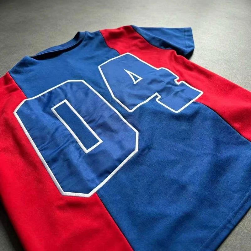 Mens Polo Shirt Rugby Short Sleeve Color Block Red Blue White Harajuku Unisex Loose Fit Casual Streetwear Preppy Sports Fashion
