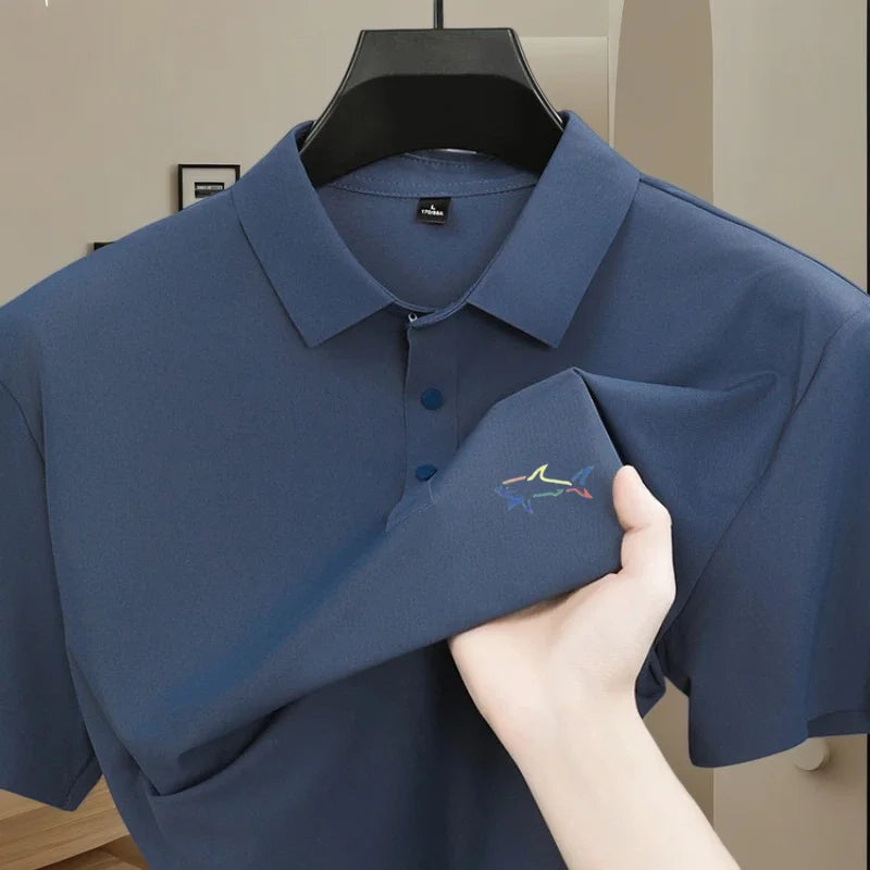 Men's polo shirt short sleeved fashionable printed design top summer new cool and breathable solid color casual ice silk T-shirt