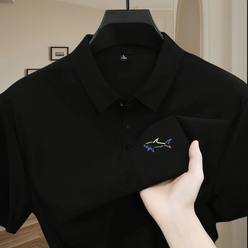 Men's polo shirt short sleeved fashionable printed design top summer new cool and breathable solid color casual ice silk T-shirt