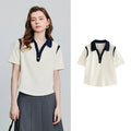 TOYOUTH Women T-Shirt 2026 Summer New Color Block Splicing Pique Cotton Light Sporty Polo Collar Trendy Tops