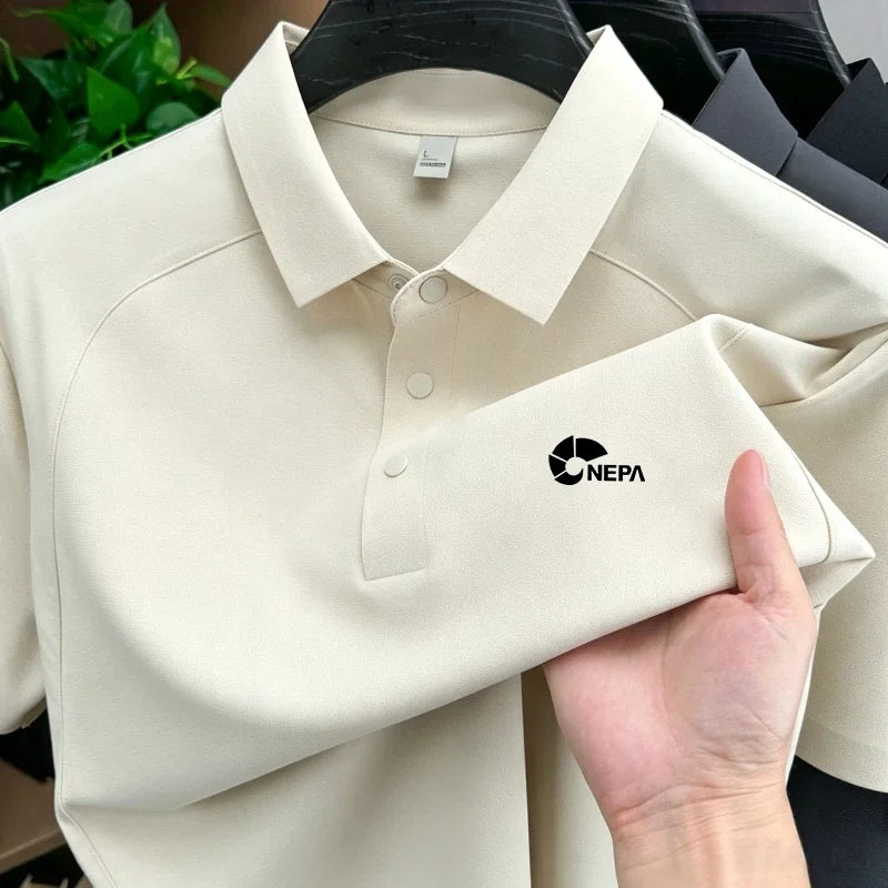 Men's polo shirt short sleeved sports patchwork printed top summer brand comfortable, breathable, casual and fashionable T-shirt