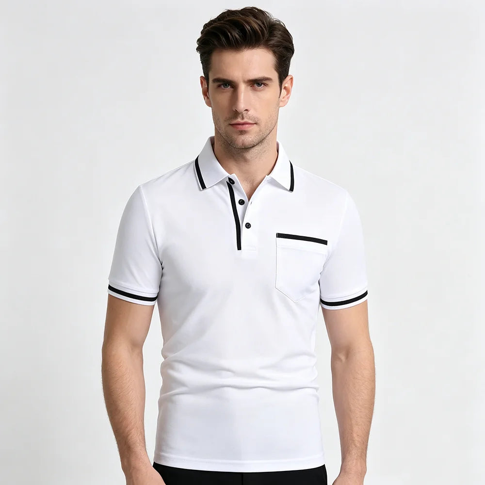 Men'S Summer New Fashionable Short Sleeved Polo Shirt, Loose Casual Pocket Polo Shirt, Breathable Male Tops