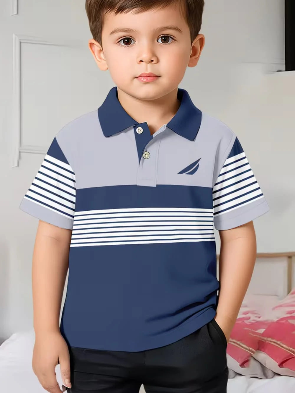 Children Polo Shirts Striped 3D Print Kids Summer Fashion Casual Lapel T-Shirt Boy Girl Unisex Children's Clothing Tshirt Tops