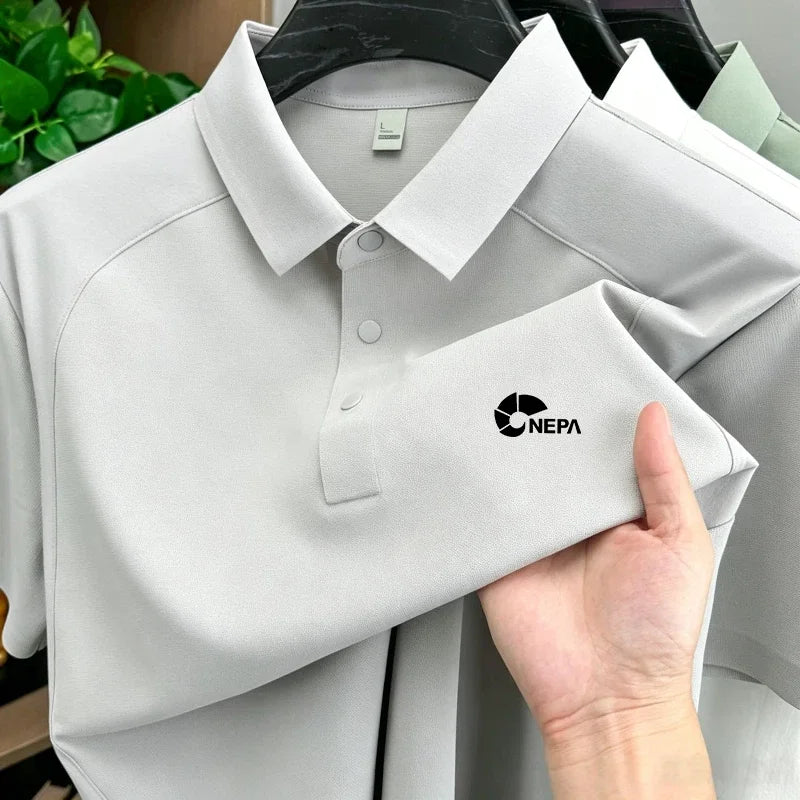 Men's polo shirt short sleeved sports patchwork printed top summer brand comfortable, breathable, casual and fashionable T-shirt