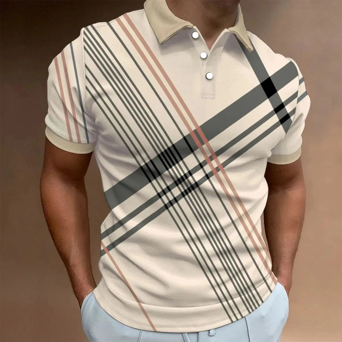 The 2026 Summer New Men's POLO Shirt Features A Casual Fashionable Comfortable Soft and Breathable 3D Striped Pattern Print Kids