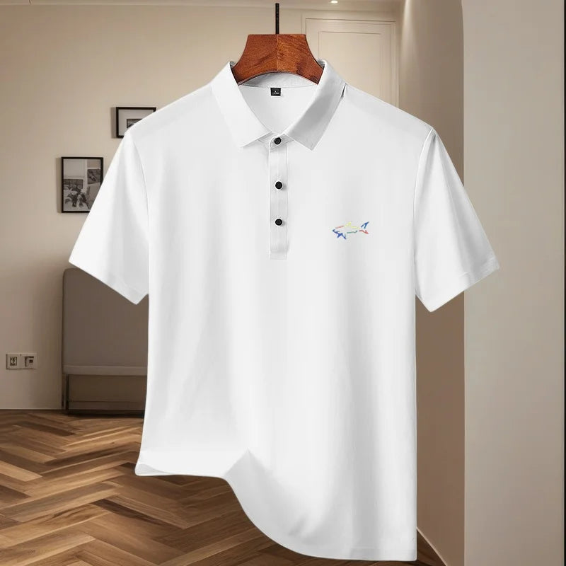 Men's polo shirt short sleeved fashionable printed design top summer new cool and breathable solid color casual ice silk T-shirt