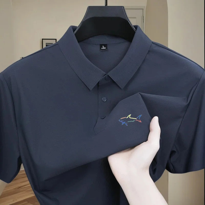 Men's polo shirt short sleeved fashionable printed design top summer new cool and breathable solid color casual ice silk T-shirt
