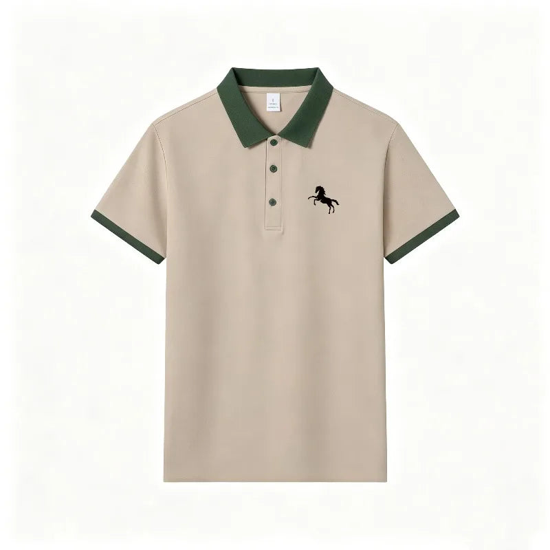 2026 Hot Trend Unisex Short Sleeve Polo Shirt Minimal Horse Silhouette Print Contrast Collar Breathable Daily Sport Top S-2XL