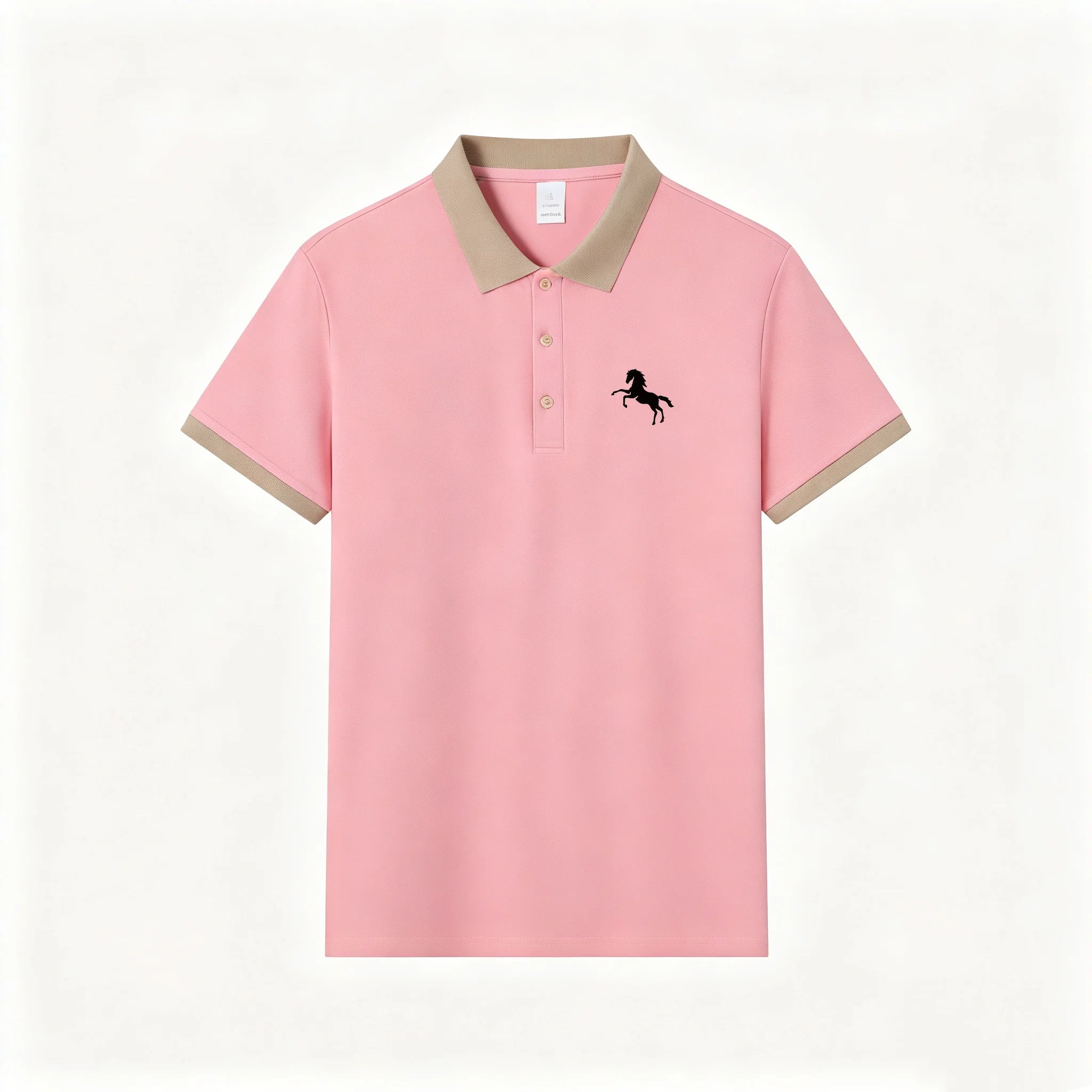2026 Hot Trend Unisex Short Sleeve Polo Shirt Minimal Horse Silhouette Print Contrast Collar Breathable Daily Sport Top S-2XL