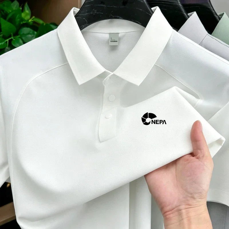 Men's polo shirt short sleeved sports patchwork printed top summer brand comfortable, breathable, casual and fashionable T-shirt