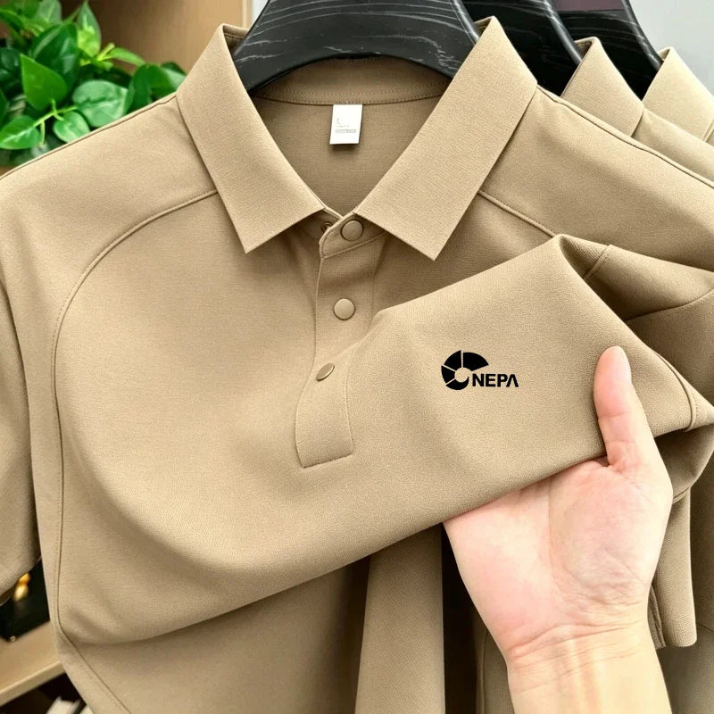 Men's polo shirt short sleeved sports patchwork printed top summer brand comfortable, breathable, casual and fashionable T-shirt