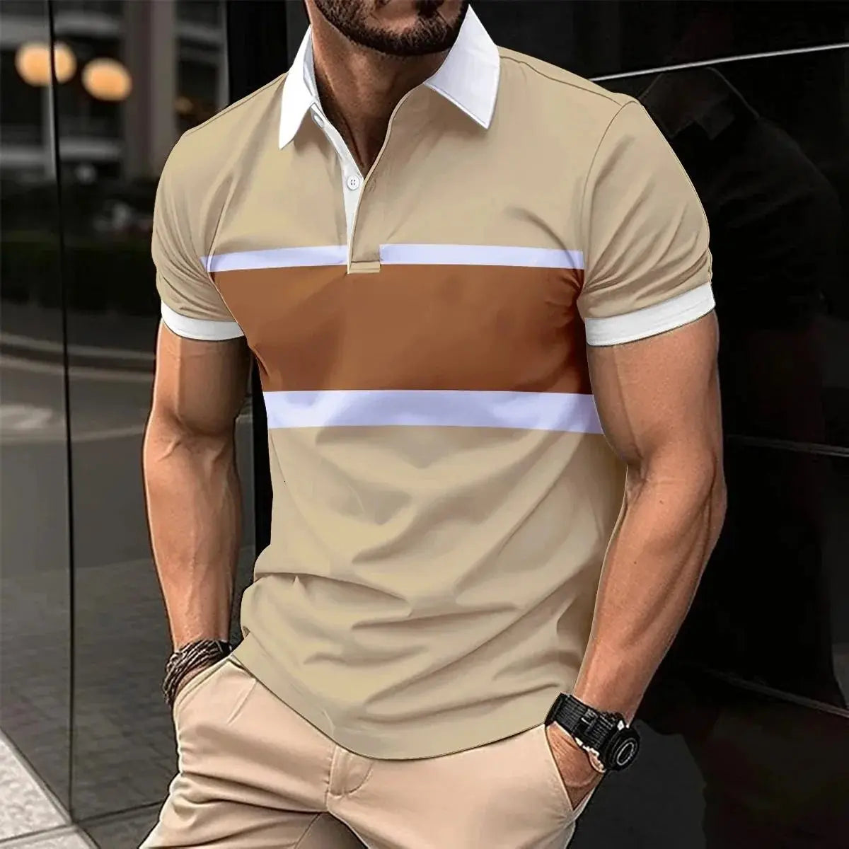 The 2026 Summer New Men's POLO Shirt Features A Casual Fashionable Comfortable Soft and Breathable 3D Striped Pattern Print Kids