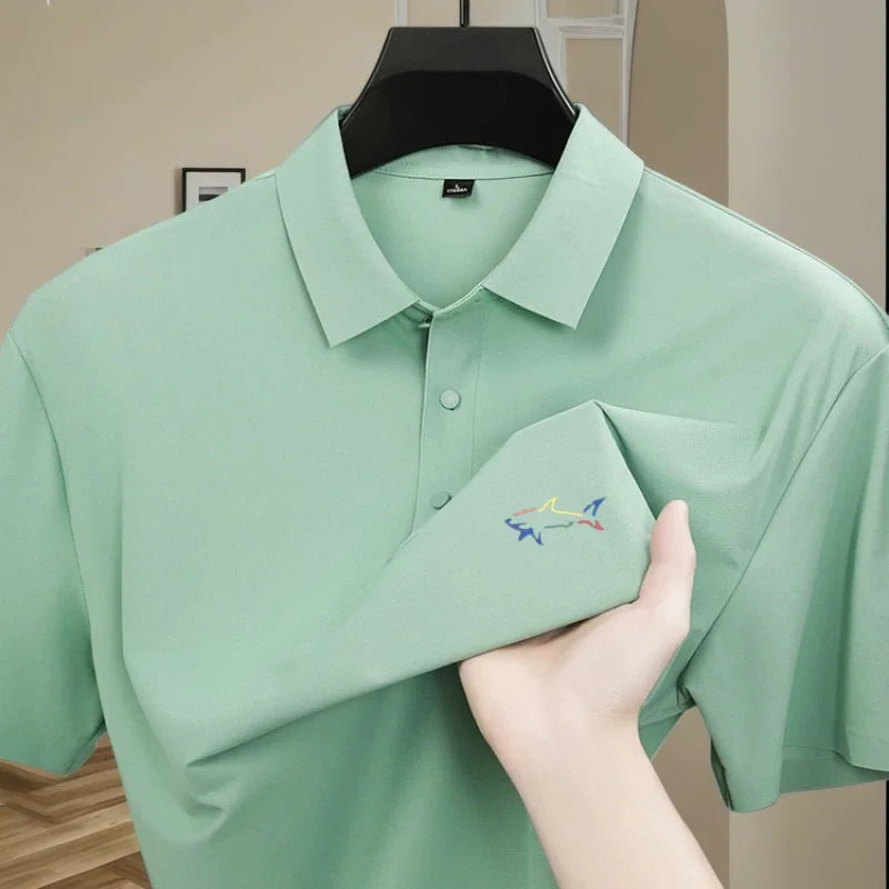 Men's polo shirt short sleeved fashionable printed design top summer new cool and breathable solid color casual ice silk T-shirt