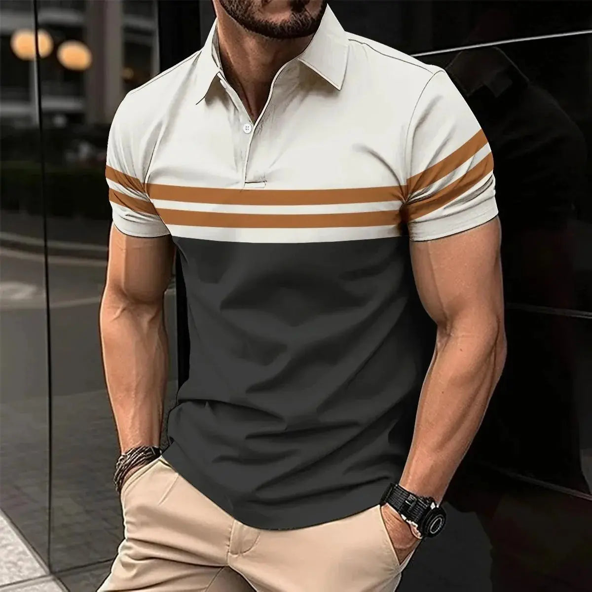 The 2026 Summer New Men's POLO Shirt Features A Casual Fashionable Comfortable Soft and Breathable 3D Striped Pattern Print Kids